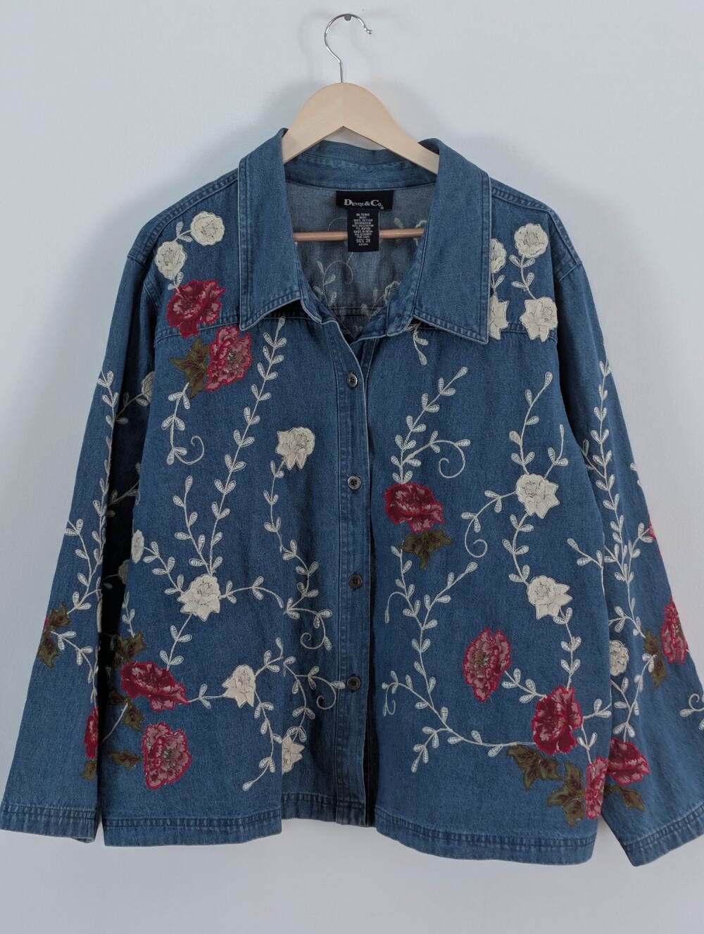 Denim & Co Floral Lace Jean Denim Jacket - 3X